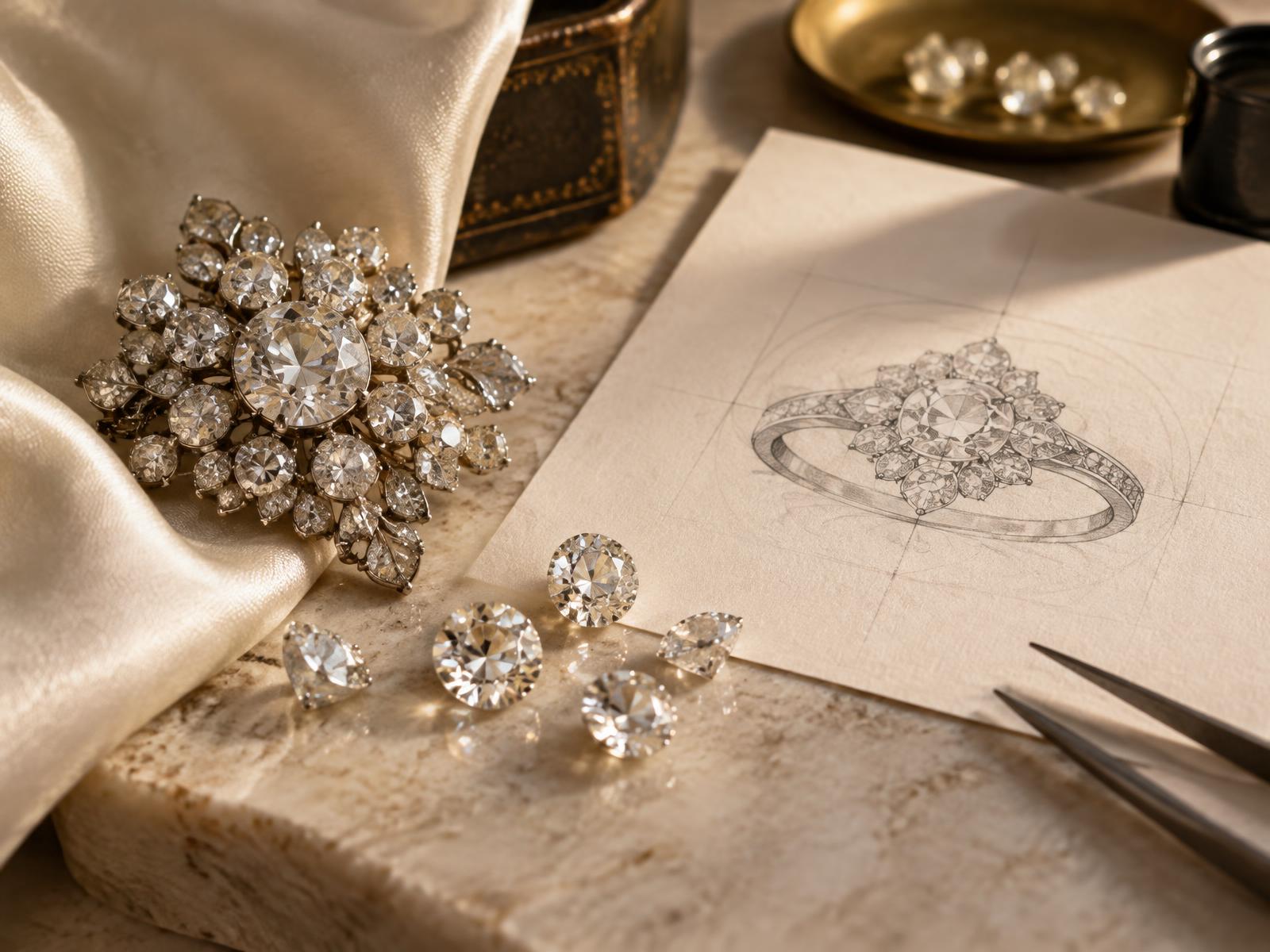 Inherited diamond brooch being reimagined as a modern ring